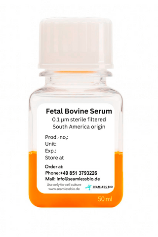 Fetal Bovine Serum – South America Origin | Low Endotoxin (< 5 EU/mL) | 0.1 µm Sterile Filtered | High Purity | 50 mL, 100 mL & 500 mL