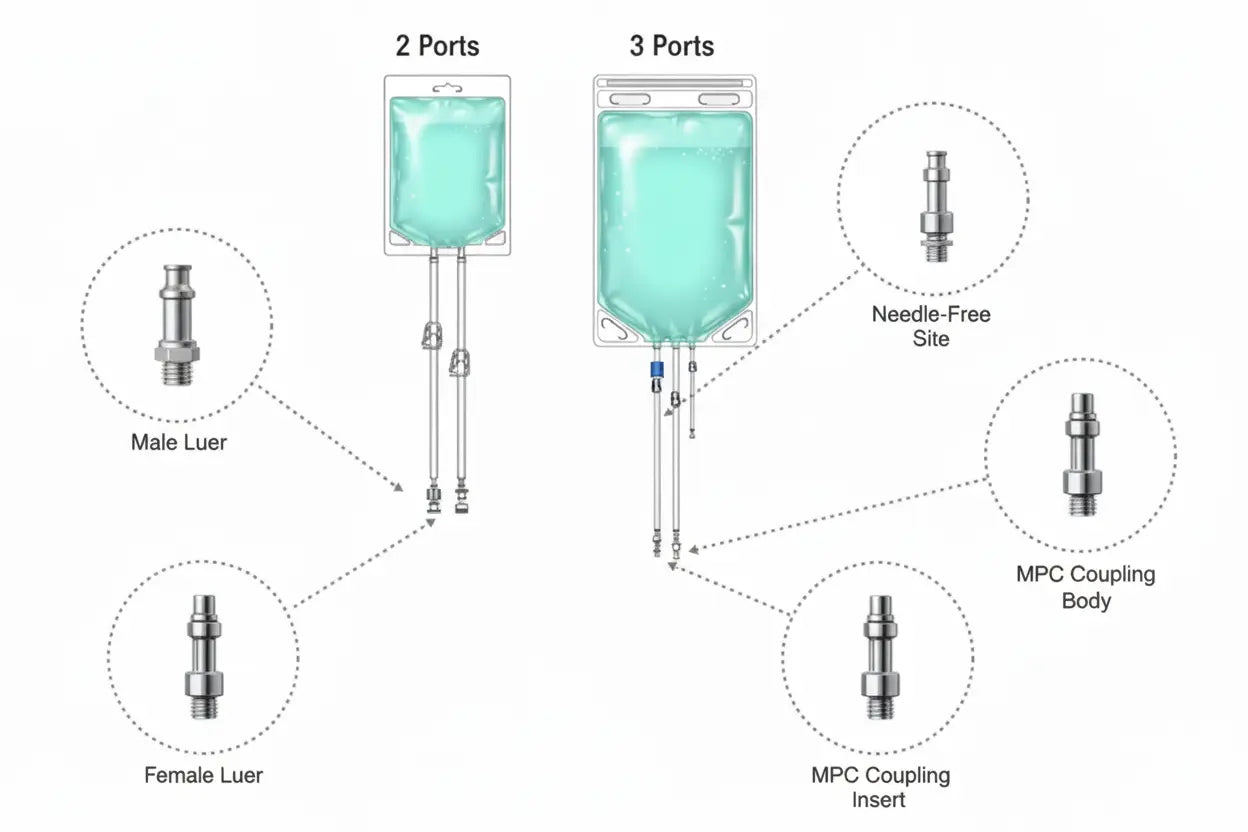 port for 2d Bioprocessing bags. Tubing and sizes