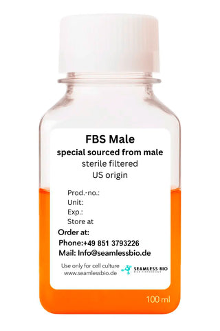 Fetal Bovine Serum male from US origin in 100mL size. FBS Male available