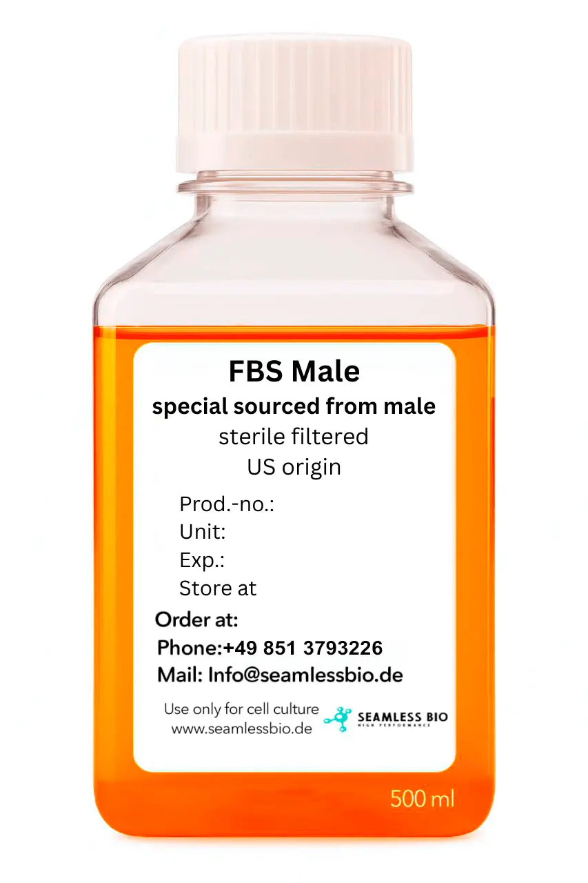 Fetal Bovine Serum male from US origin in 500mL size. FBS Male available
