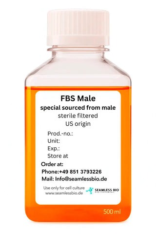 Fetal Bovine Serum male from US origin in 500mL size. FBS Male available